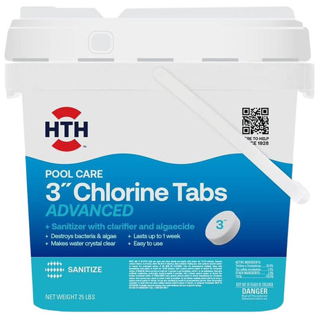 HTH 42055 Advanced Chlorine Tablet, 25 lb, Bleach, Chlorine, White