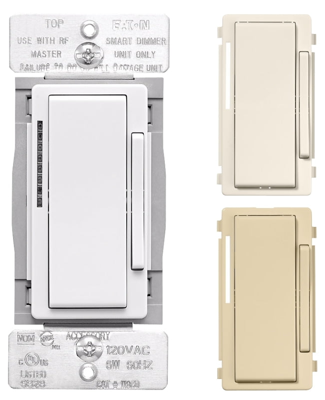 Eaton WACD-C2-SP-L Smart Accessory Dimmer, 1-Pole, 3-Way, 120 VAC, 60 Hz, Wi-Fi, Light Almond/Ivory/White