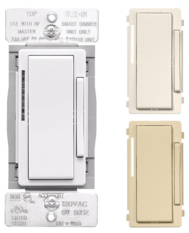Eaton WACD-C2-SP-L Smart Accessory Dimmer, 1-Pole, 3-Way, 120 VAC, 60 Hz, Wi-Fi, Light Almond/Ivory/White