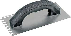 M-D 49102 Economy Notch Trowel, 9 in L, 4 in W, Square Notch, Ergonomic Handle, Black Handle