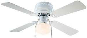 Boston Harbor 42-742T-SH-EN-WH Hugger Ceiling Fan, 4-Blade, Bleached Oak/White Blade, 42 in Sweep, 3-Speed