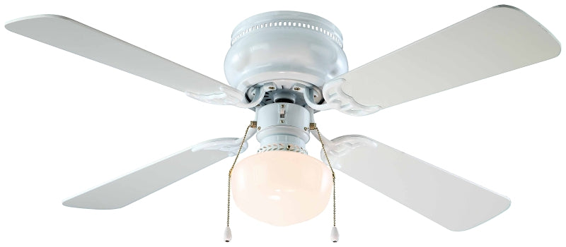 Boston Harbor 42-742T-SH-EN-WH Hugger Ceiling Fan, 4-Blade, Bleached Oak/White Blade, 42 in Sweep, 3-Speed