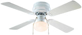 Boston Harbor 42-742T-SH-EN-WH Hugger Ceiling Fan, 4-Blade, Bleached Oak/White Blade, 42 in Sweep, 3-Speed