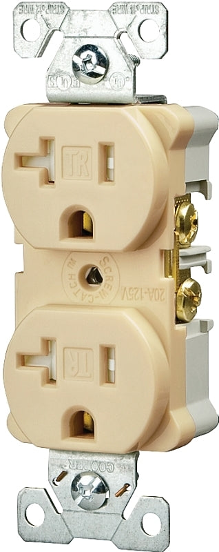 Eaton Wiring Devices TRBR20V-BXSP Duplex Receptacle, PVC, Ivory, 2-Pole, 20 A, 125 V, Back, Side Wiring, NEMA: 5-20R