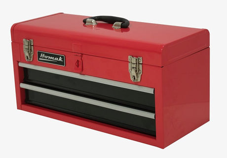 Homak RD01022001 Tool Box, 1680 cu-in, Steel, Red, 8.63 x 20 x 7.88 in Outside, 2-Drawer