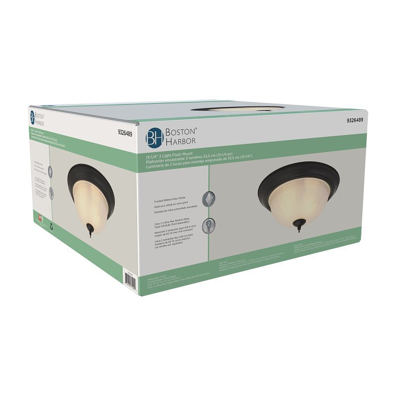 Boston Harbor OG24009 Ceiling Light, 120 V, 2-Lamp, CFL, LED Lamp, 1600 Lumens, Metal Fixture, Matte Black Fixture