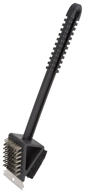 Omaha BBQ-37126 2-Way Grill Brush/Scrubber, 2-3/8 in L Brush, 2-1/4 in W Brush, Stainless Steel Bristle, Plastic Handle