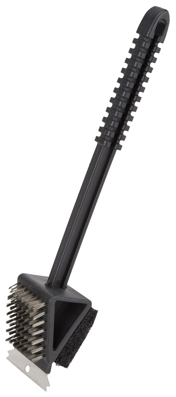 Omaha BBQ-37126 2-Way Grill Brush/Scrubber, 2-3/8 in L Brush, 2-1/4 in W Brush, Stainless Steel Bristle, Plastic Handle