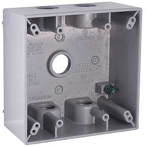 Hubbell 5337-0 Weatherproof Box, 31 cu-in, 5-Outlet, 2-Gang, Aluminum, Gray