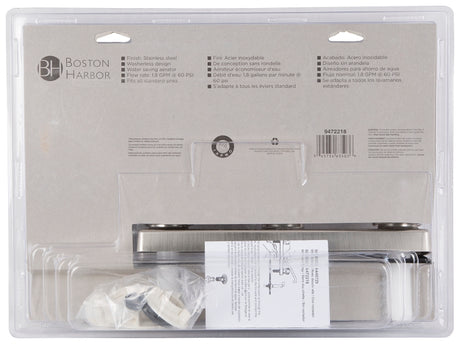 Boston Harbor JY-8201BN Kitchen Faucet, 1.8 gpm, 2-Faucet Hole, Plastic, Stainless Steel, Deck Mounting, Round Handle
