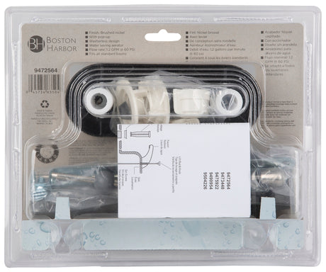Boston Harbor JY-4233BN Lavatory Faucet, 1.5 gpm, 2-Faucet Handle, Brass, Nickel Plated, Lever Handle