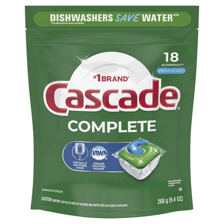 Cascade Complete ActionPacs 80857473 Dishwasher Detergent, 16 packs, 7.4 oz Bag, Fresh Scent
