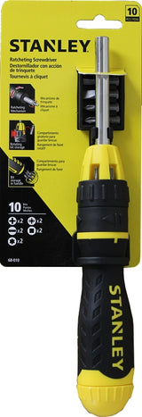 STANLEY 68-010 10-in-1 Ratcheting Screwdriver, 1/4 in Drive, 10-1/2 in OAL, Rubber Handle, Magnetic, Ergonomic Handle
