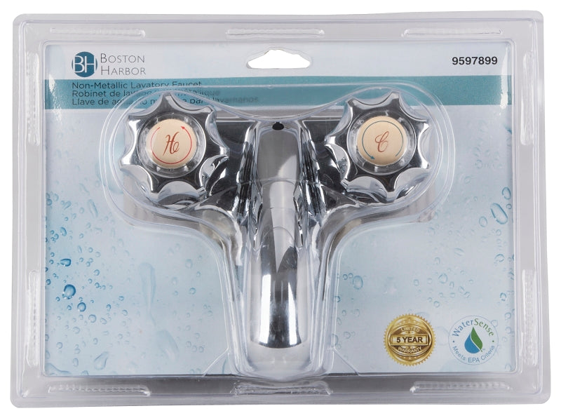 Boston Harbor PF4201RC Lavatory Faucet, 1.5 gpm, 2-Faucet Handle, ABS, Chrome Plated, Round Handle
