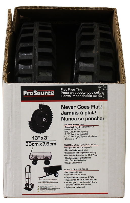 ProSource FTF13X3 Flat Free Tire, 600 lb, 2-Wheel, 13 x 3 in Wheel