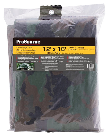 ProSource C1212110 Tarpaulin, 16 ft L, 12 ft W, 6 mil Thick, Polyethylene, Camouflage