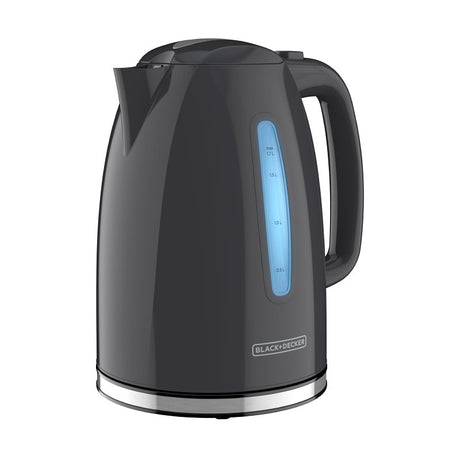 Black+Decker KE1555GY Rapid Boil Electric Kettle, 7 Cup, 1500 W, Gray, 8-1/2 in W, 9-1/2 in H, Automatic Shutoff Control