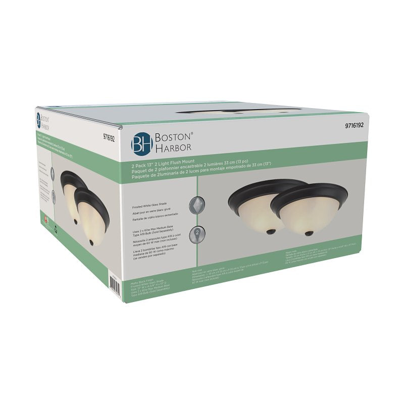 Boston Harbor OG24001 Ceiling Light, 120 V, 2-Lamp, Fluorescent, Incandescent Lamp, Black Fixture
