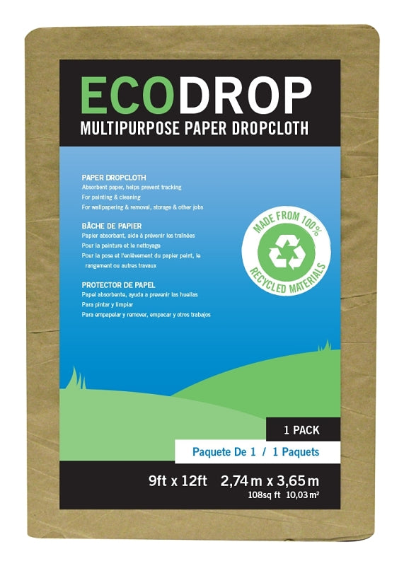Trimaco 02101 Drop Cloth, 12 ft L, 9 ft W, 1/16 in Thick, Paper, Tan