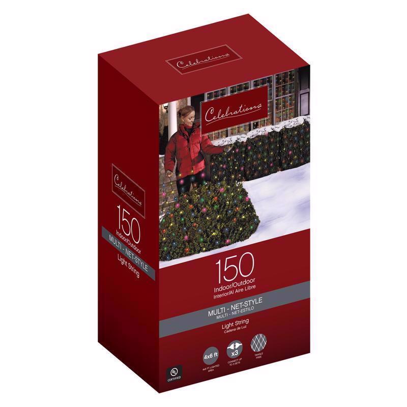 Celebrations Red Incandescent Mini Multicolored 150 ct Net Christmas Lights 6 ft.