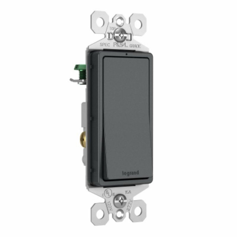 Pass & Seymour radiant TM870GCC10 Decorator Paddle Switch, 15 A, 120/277 V, Back Wire, Push Wire, Side Wire Terminal