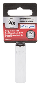 Vulcan MT6487672 Drive Socket, 3/8 in Socket, 1/4 in Drive, 6-Point, Chrome Vanadium Steel, Chrome