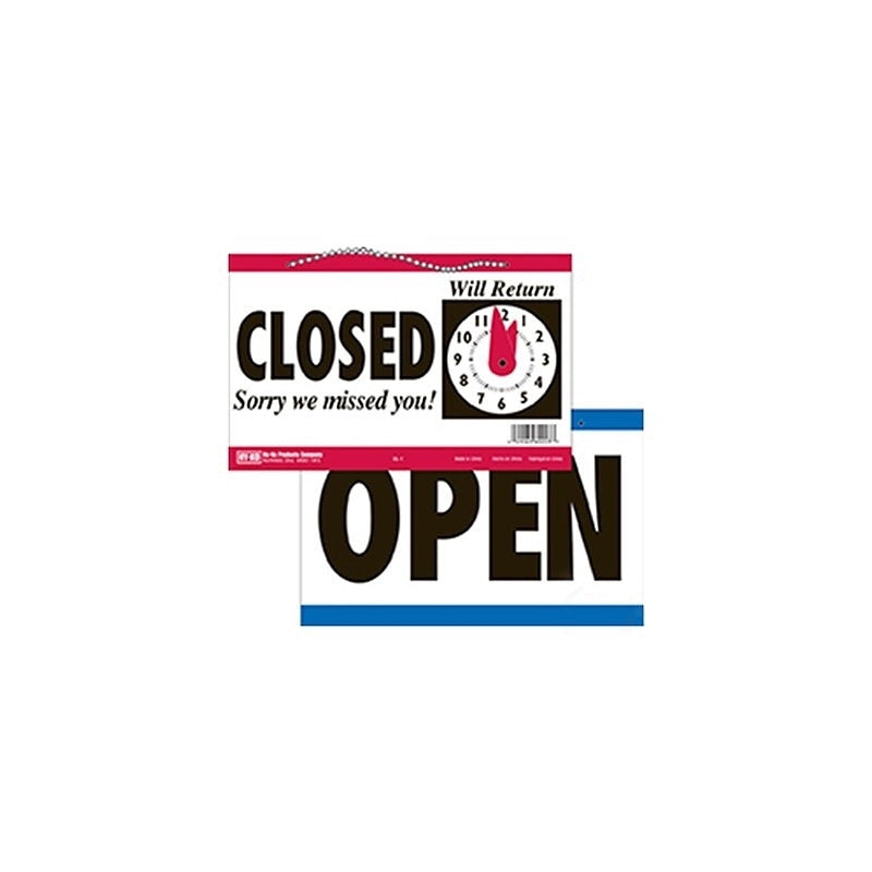 Hy-Ko CL-1 Clock Sign, Rectangular, OPEN/CLOSED, Black Legend, White Background, Polyethylene, Pack of 3