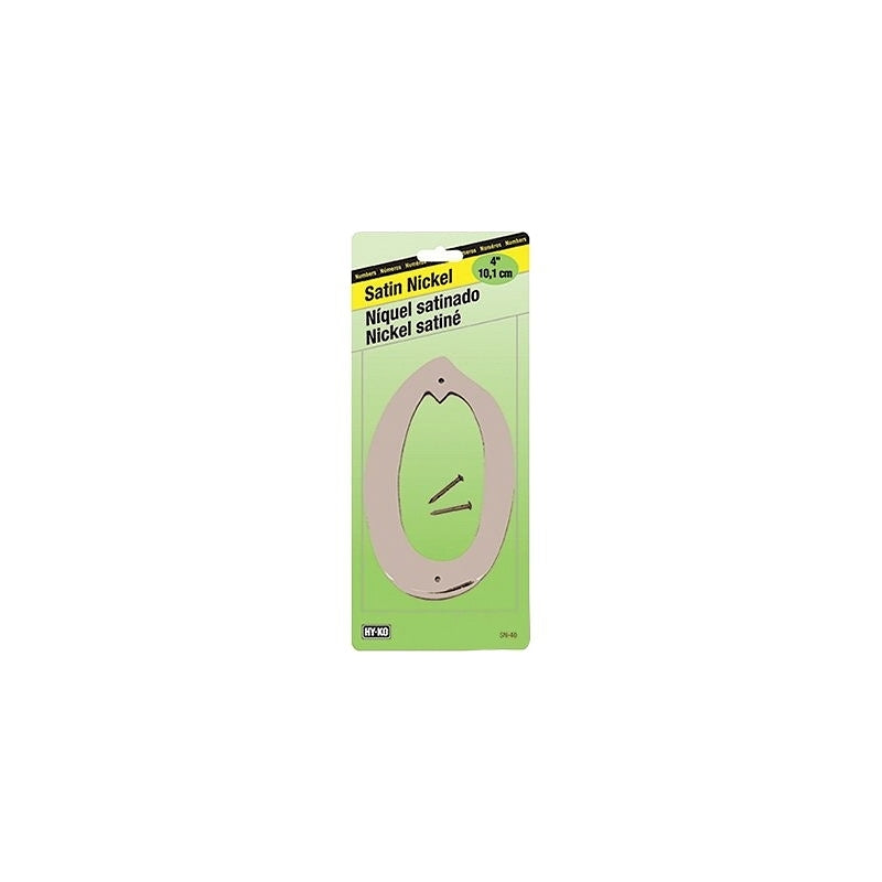 HY-KO SN-40/0 House Number, Character: 0, 4 in H Character, Nickel Character, Zinc, Pack of 10