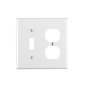 Leviton 88005 Combination Wallplate, 4-1/2 in L, 4-9/16 in W, Standard, 2-Gang, Thermoset Plastic, White, Smooth