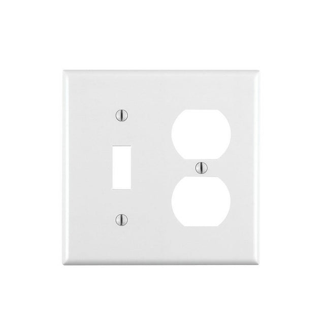 Leviton 88005 Combination Wallplate, 4-1/2 in L, 4-9/16 in W, Standard, 2-Gang, Thermoset Plastic, White, Smooth