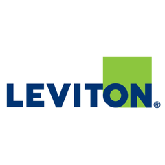 Leviton logo with blue text and a green square on a white background