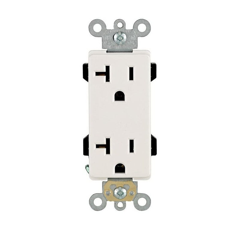 Leviton R62-16352-0WS Duplex Receptacle, Polyester, White, 2-Pole, 20 A, 125 V, Back, Side Wiring, NEMA: 5-20R