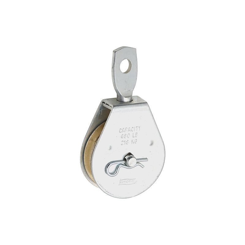 National Hardware N195-792 Pulley, Single Swivel, 0.38 in Dia Eye, 3/8 in Rope, 480 lb Working Load, 2 in Sheave, Zinc