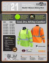 Radians ST21-3PGS-XL Lightweight, Pullover Safety T-Shirt, XL, Polyester, High-Visibility Green, Long Sleeve, Regular
