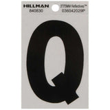 HILLMAN 3 in. Reflective Black Vinyl Self-Adhesive Letter Q 1 pc, Pack of 6