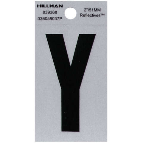 HILLMAN 2 in. Reflective Black Vinyl Self-Adhesive Letter Y 1 pc, Pack of 6