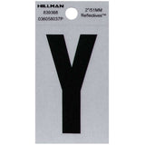 HILLMAN 2 in. Reflective Black Vinyl Self-Adhesive Letter Y 1 pc, Pack of 6