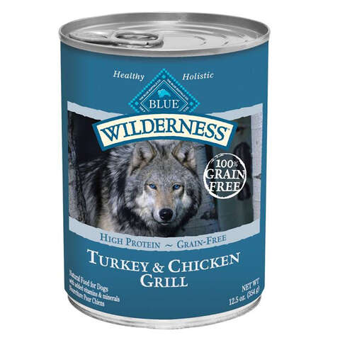 Blue Buffalo Wilderness All Ages Turkey and Chicken Dog Food Grain Free 12.5 oz, Pack of 12