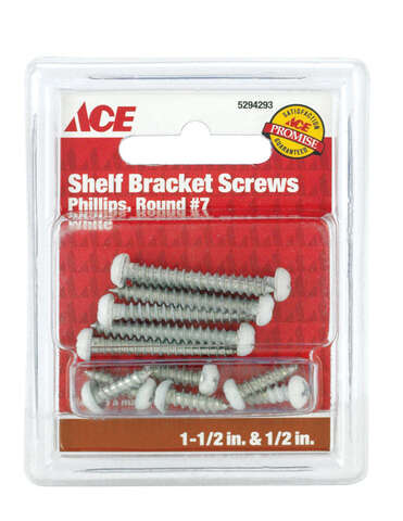 Hampton White Steel Ornamental Shelf Bracket Screws Assorted in. L, Pack of 5
