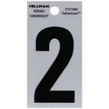 HILLMAN 2 in. Reflective Black Vinyl Self-Adhesive Number 2 1 pc, Pack of 6