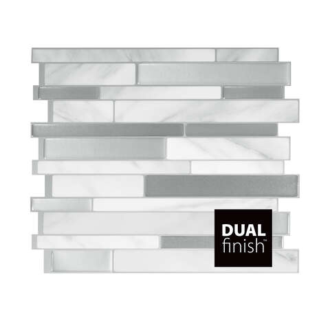 Smart Tiles 9.63 in. W X 11.55 in. L Gray/White Mosaic Vinyl Adhesive Wall Tile 4 pc, Pack of 6