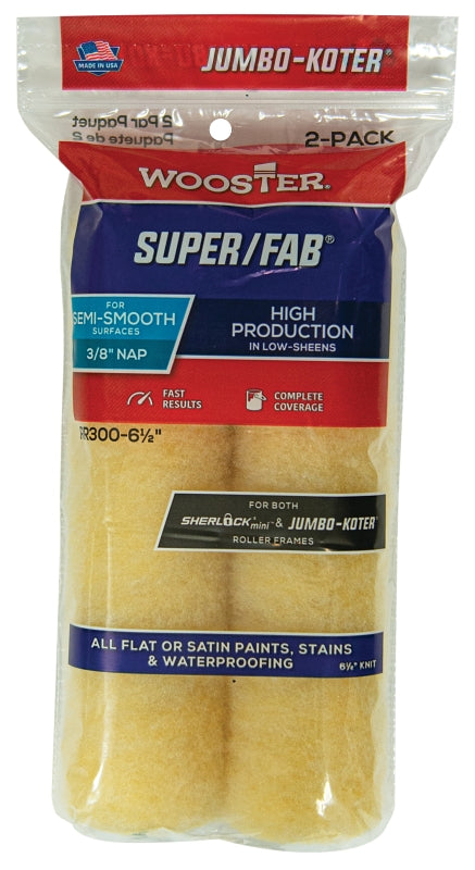 WOOSTER RR300-6 1/2 Paint Roller Cover, 3/8 in Thick Nap, 6-1/2 in L, Fabric Cover, Golden Yellow